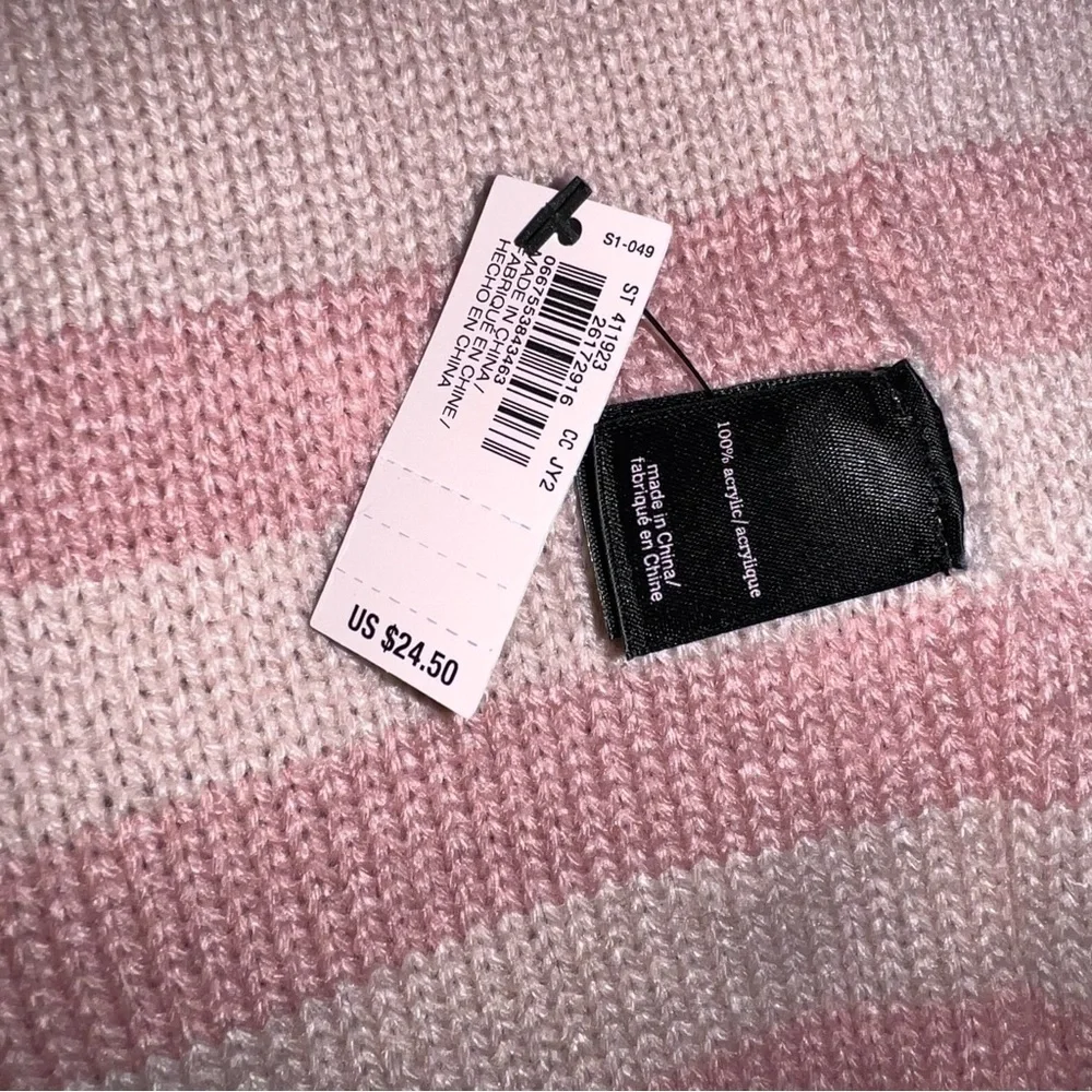 NWT Victoria's Secret Signature Pink and Black Stripe Reversible Beanie